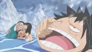 In a Real Pinch! Luffy Sinks into the Ice-cold Lake!