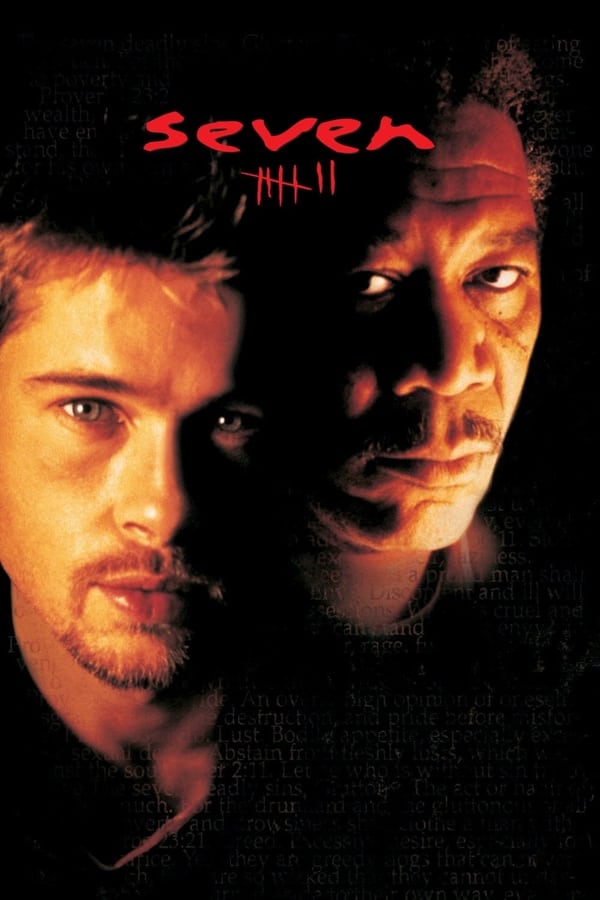 Two homicide detectives are on a desperate hunt for a serial killer whose crimes are based on the "seven deadly sins" in this dark and haunting film that takes viewers from the tortured remains of one victim to the next. The seasoned Det. Sommerset researches each sin in an effort to get inside the killer's mind, while his novice partner, Mills, scoffs at his efforts to unravel the case.