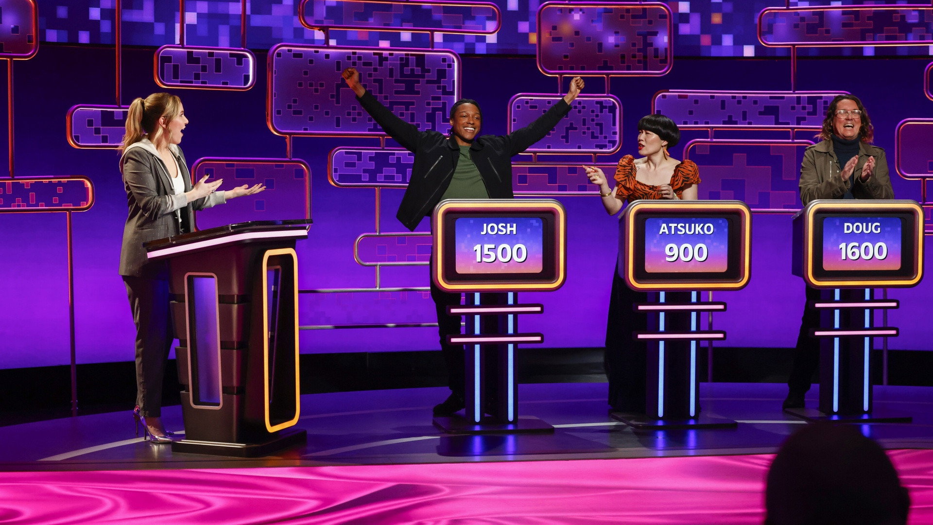 A still from 1/23/24 (Atsuko Okatsuka, Josh Johnson, Doug Benson)