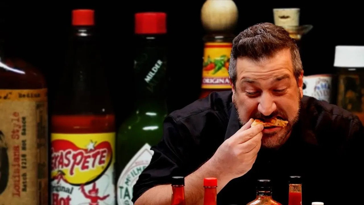 A still from Joey Fatone Talks *NSYNC, DJ Khaled, and Guy Fieri While Eating Spicy Wings