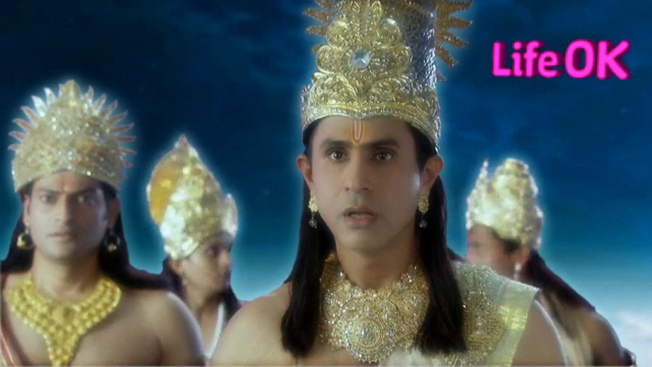 A still from Narad is elated to see Kartikay