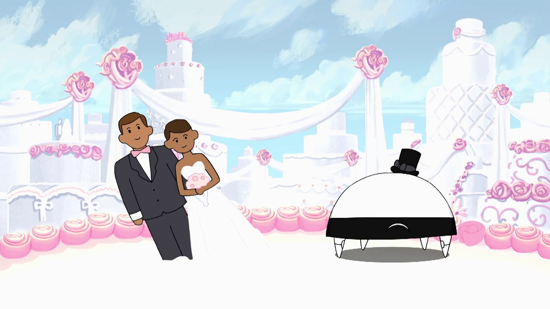 A still from The Wedding Cake Car