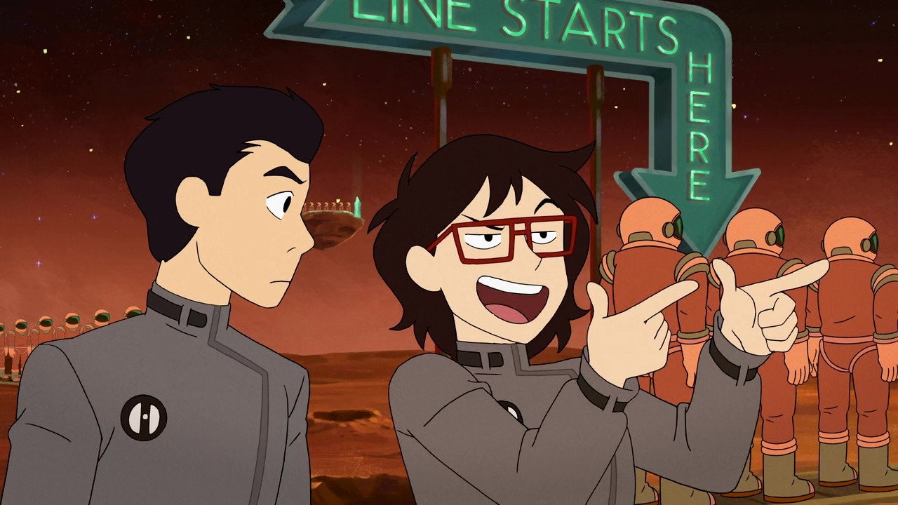 A still from The Astro Queue Car