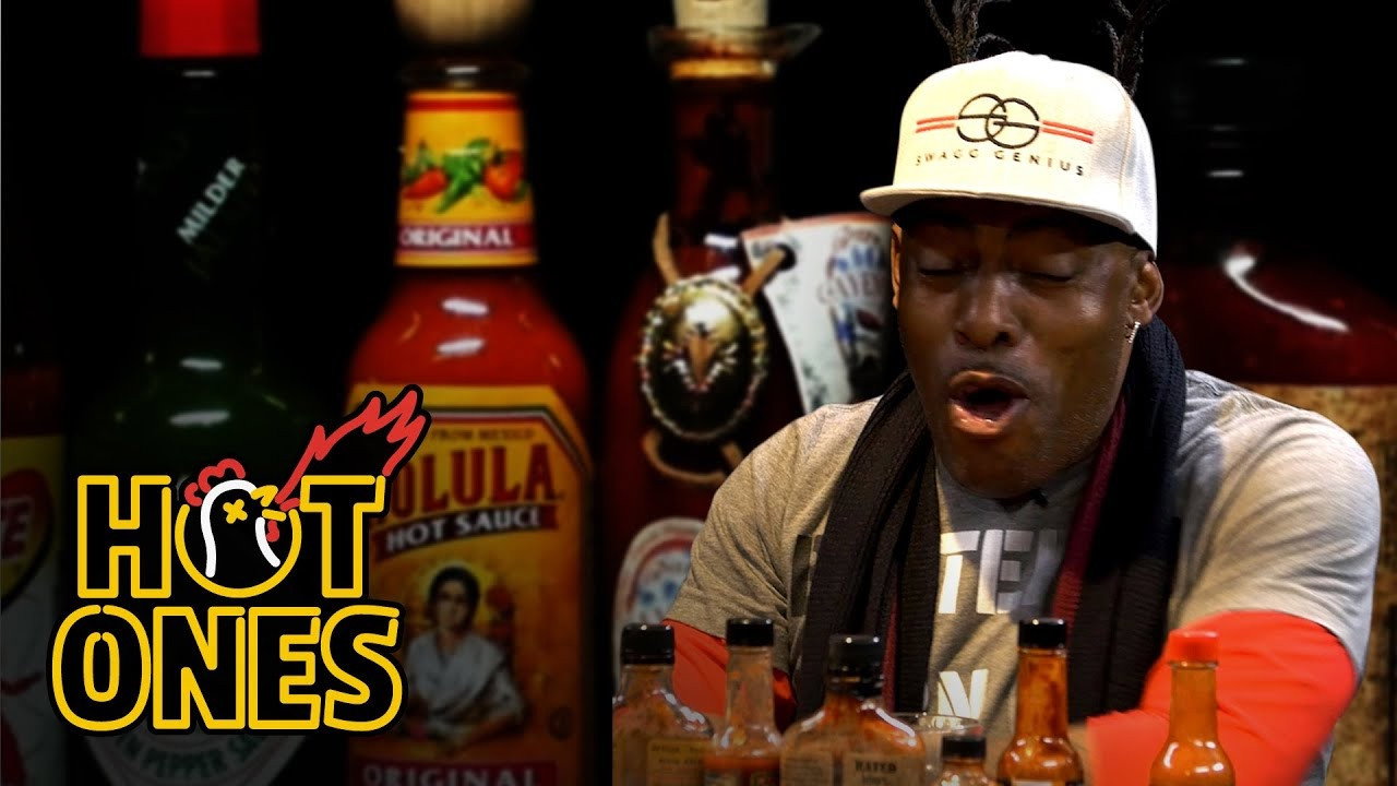 A still from Coolio Talks Hip-Hop Cooking and "Gangsta's Paradise" Folklore While Eating Spicy Wings