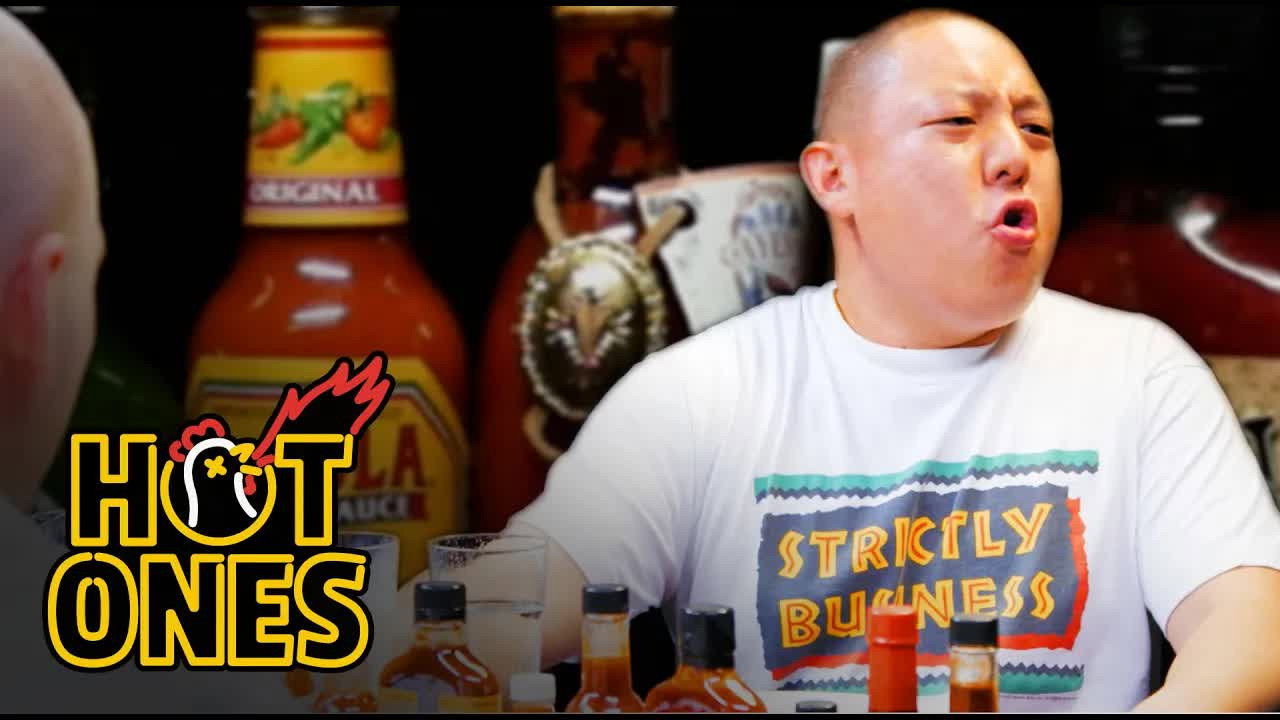 A still from Eddie Huang Gets Destroyed by Spicy Wings
