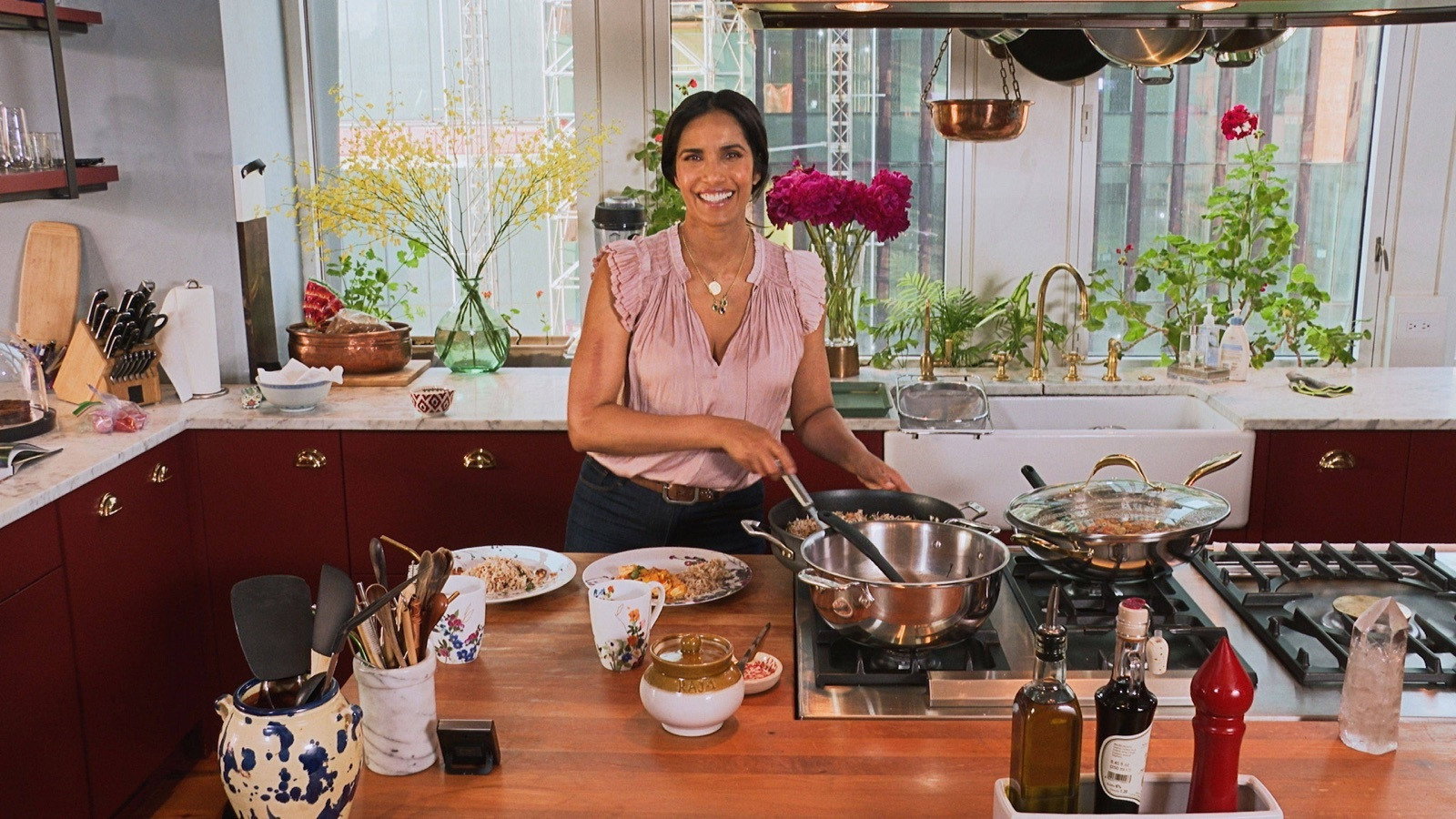 A still from Selena + Padma Lakshmi