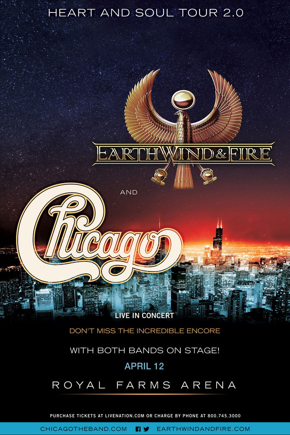 Chicago and Earth, Wind & Fire - Heart and Soul Tour 2015 poster