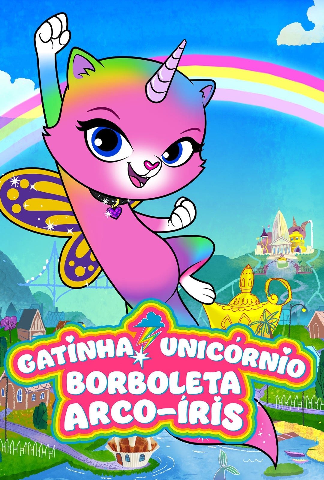 Poster de Gatinha Unicórnio Borboleta Arco-Íris