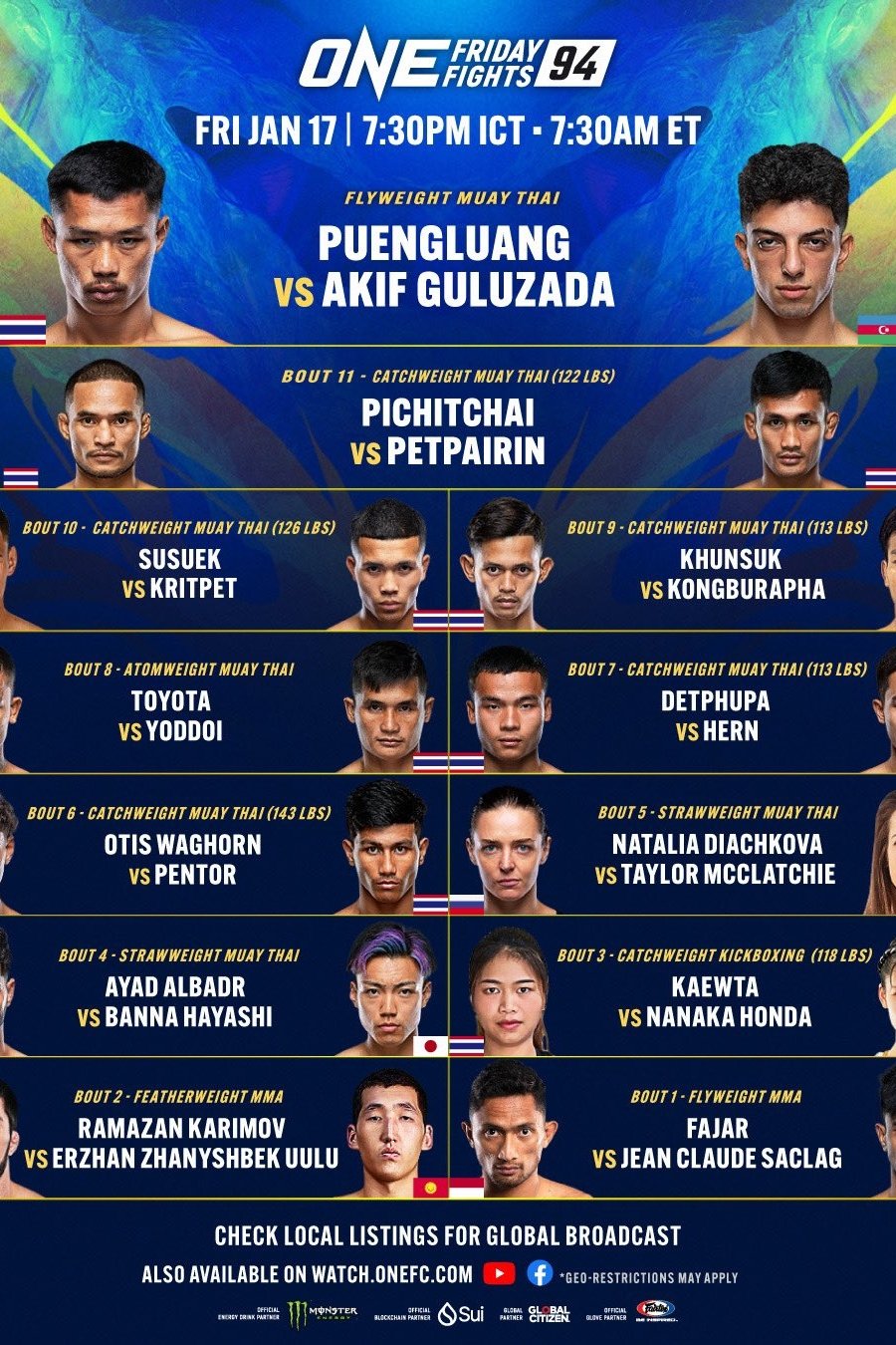 Poster de ONE Friday Fights 94: Puengluang vs. Guluzada