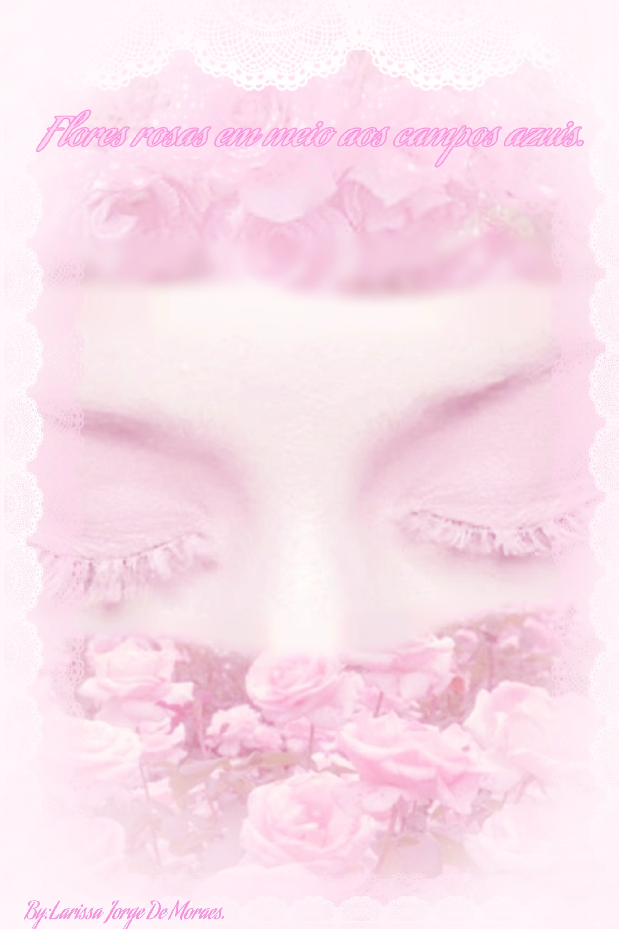 Poster de Flores rosas em meio aos campos azuis.