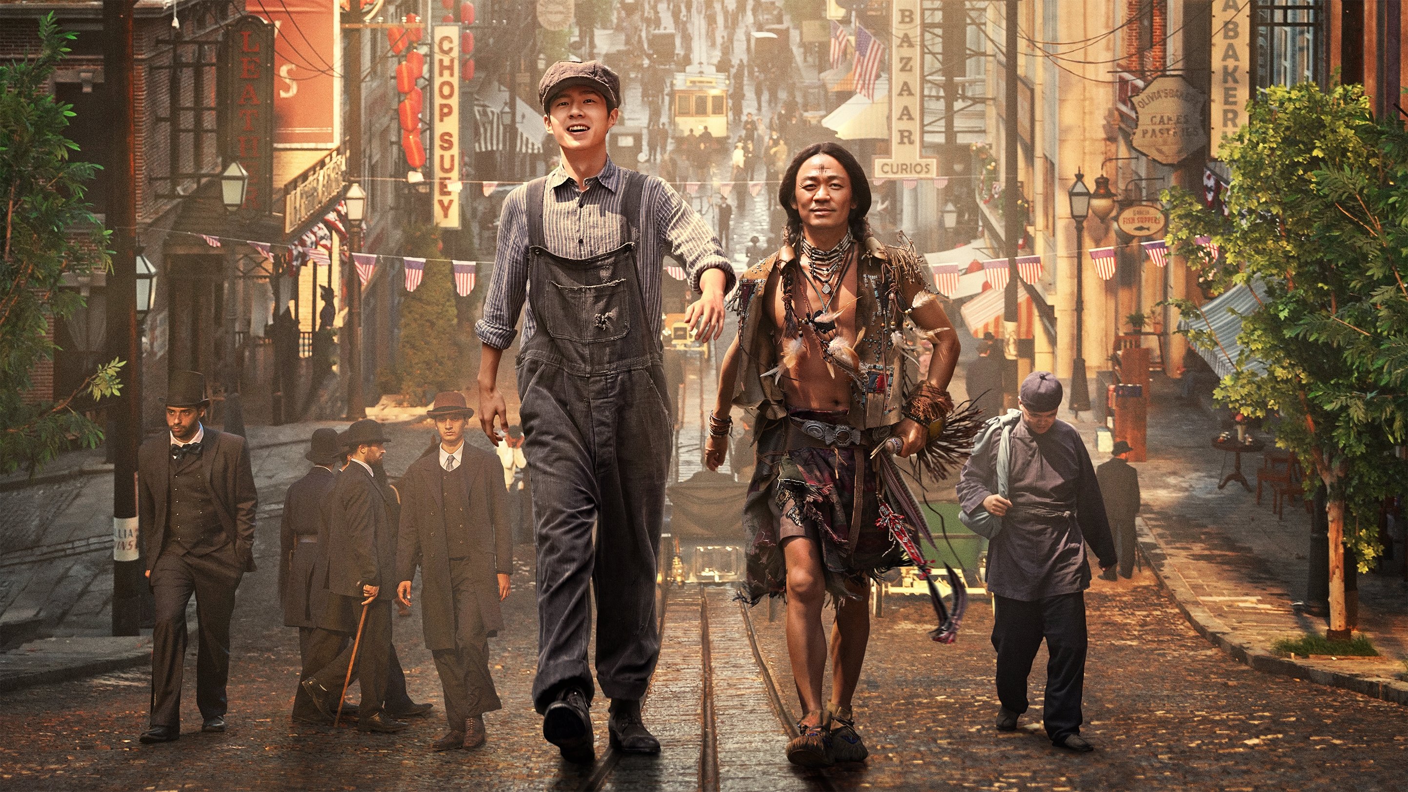 Caption: a man and a woman walking down a street