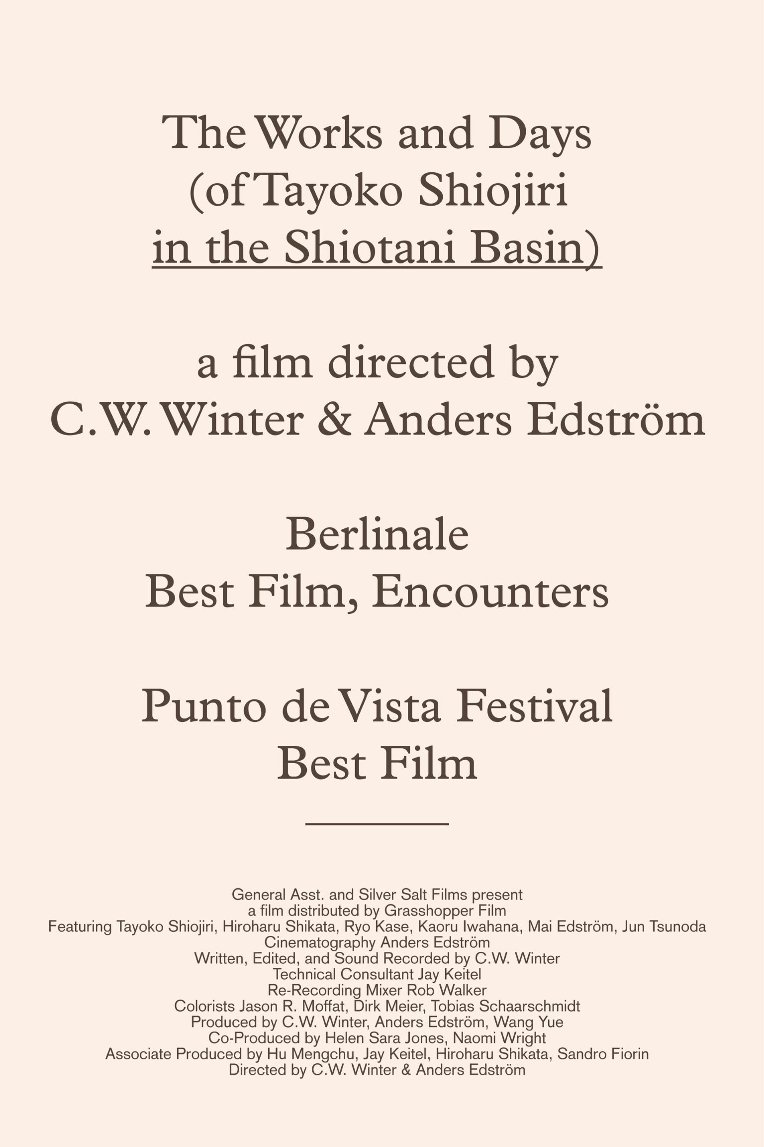 The Works and Days (of Tayoko Shiojiri in the Shiotani Basin)