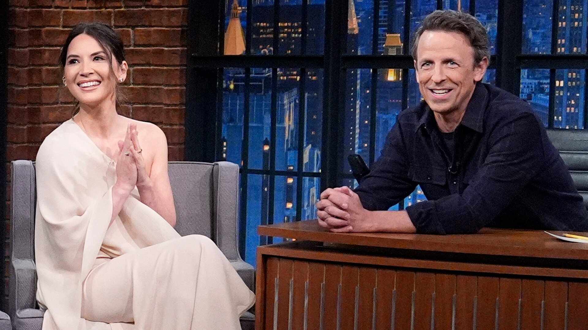 Late Night with Seth Meyers Season 12 :Episode 91  Olivia Munn, Adam Pally & Jon Gabrus