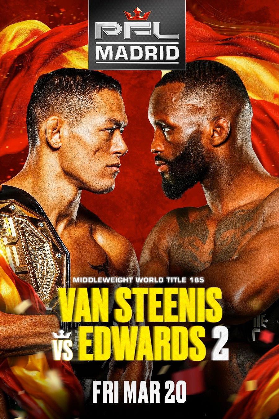 Plakat, der markedsfører PFL Madrid: Van Steenis vs. Edwards 2