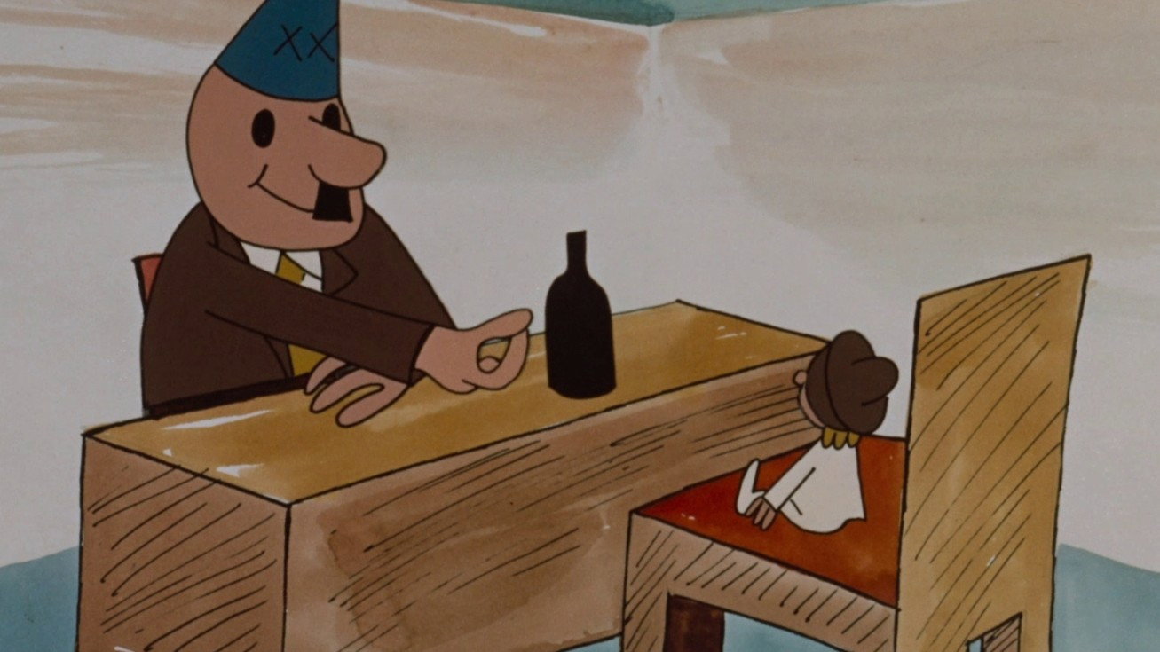 Tom Thumb at the Magician's backdrop