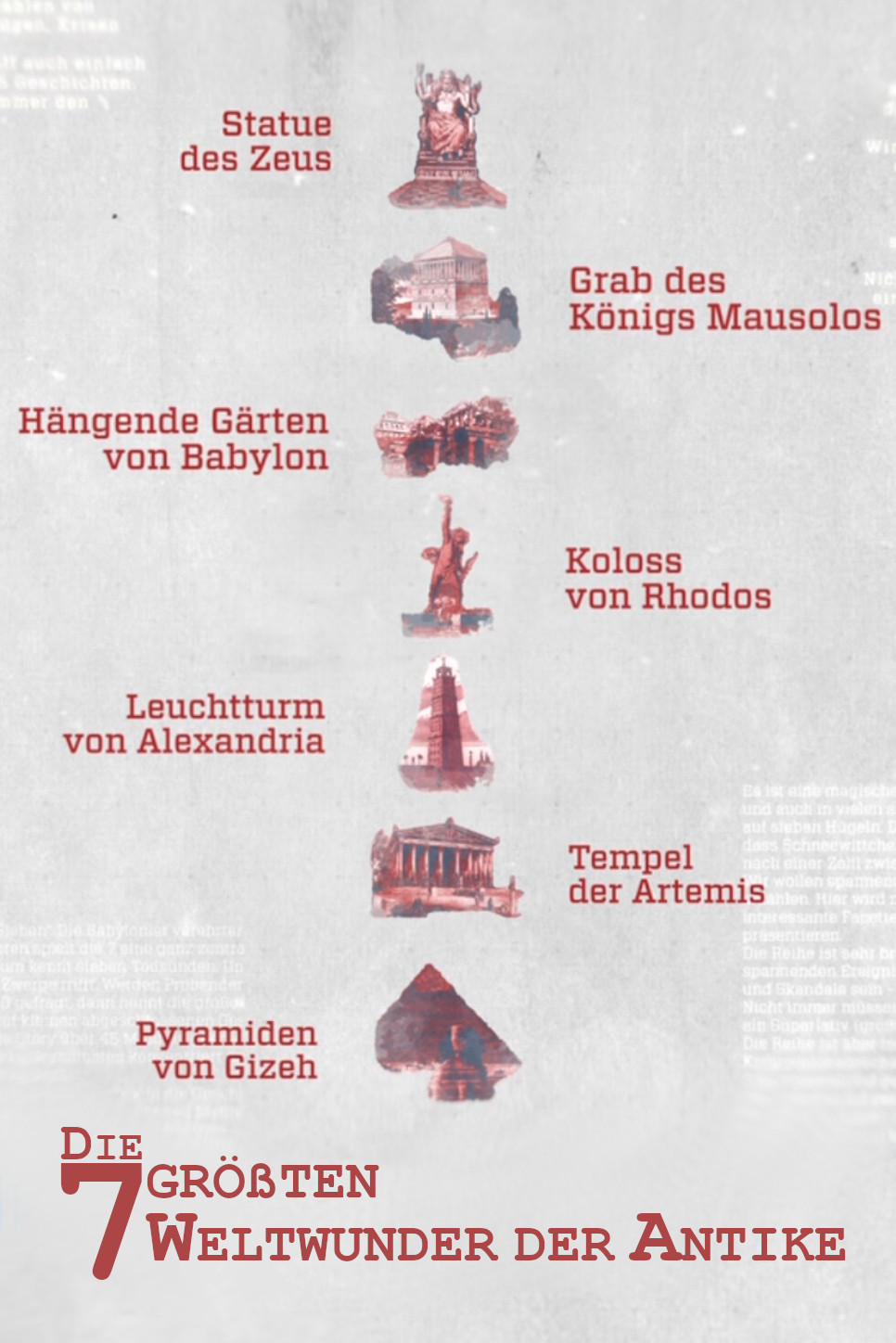 Die sieben größten Weltwunder der Antike Poster