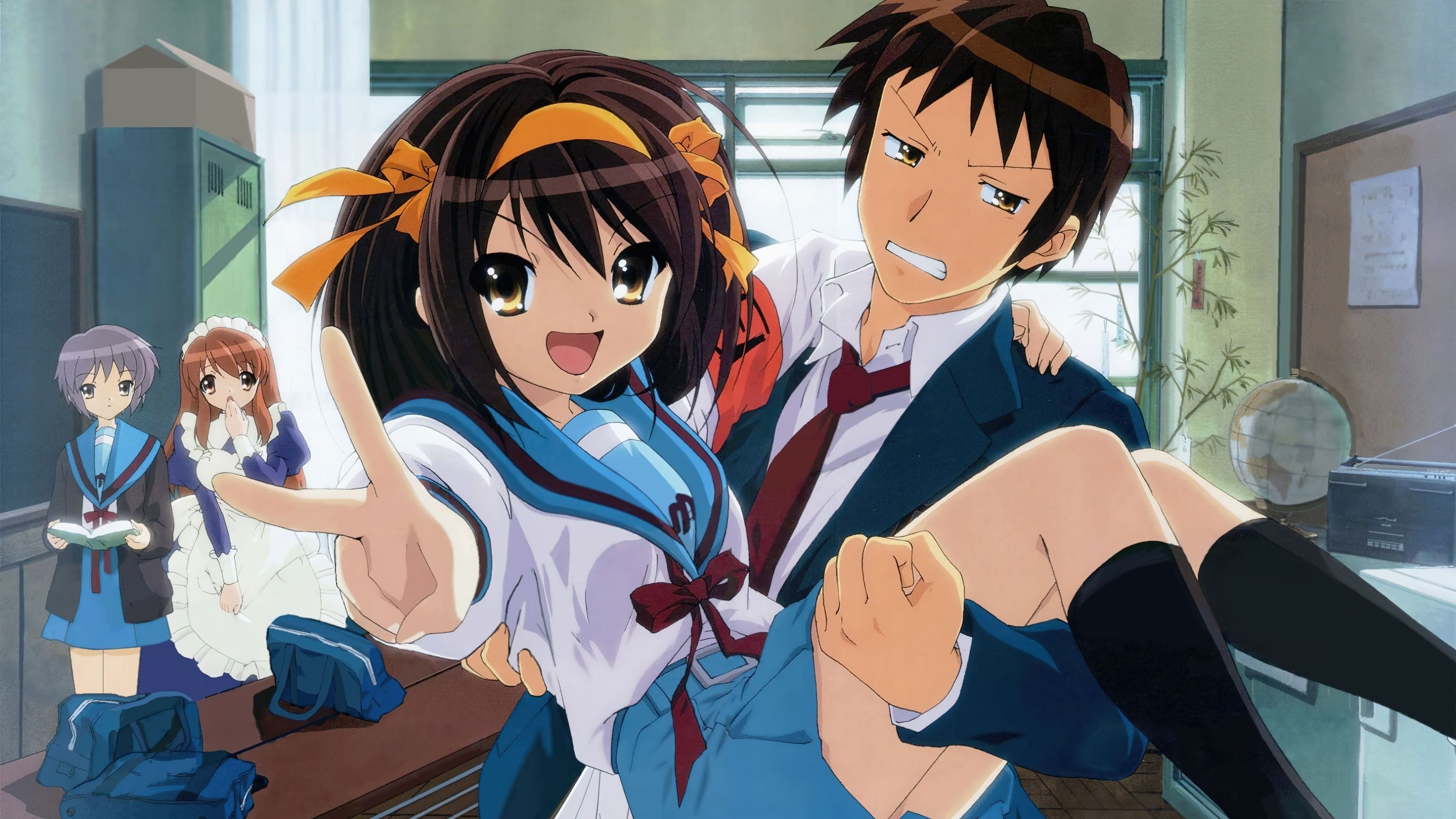 On the first day of high school a beautiful girl named Haruhi Suzumiya intr...