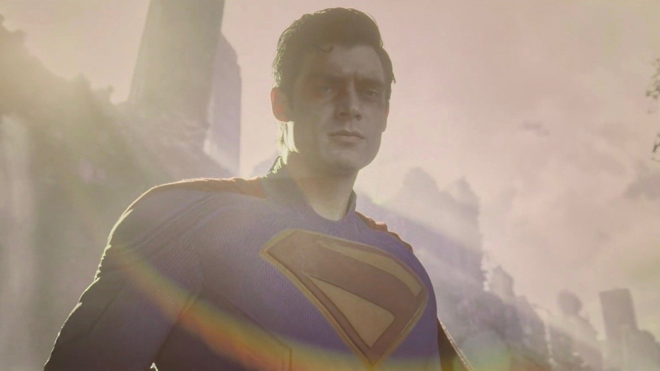 Caption: a man in a superman suit standing in front of a building