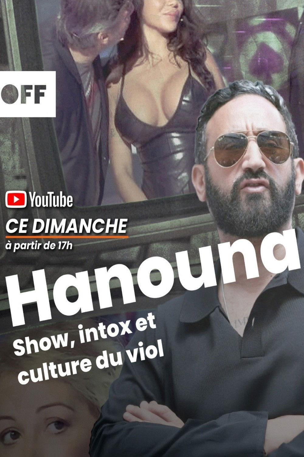 Plakat, der markedsfører Hanouna, show, intox et culture du viol