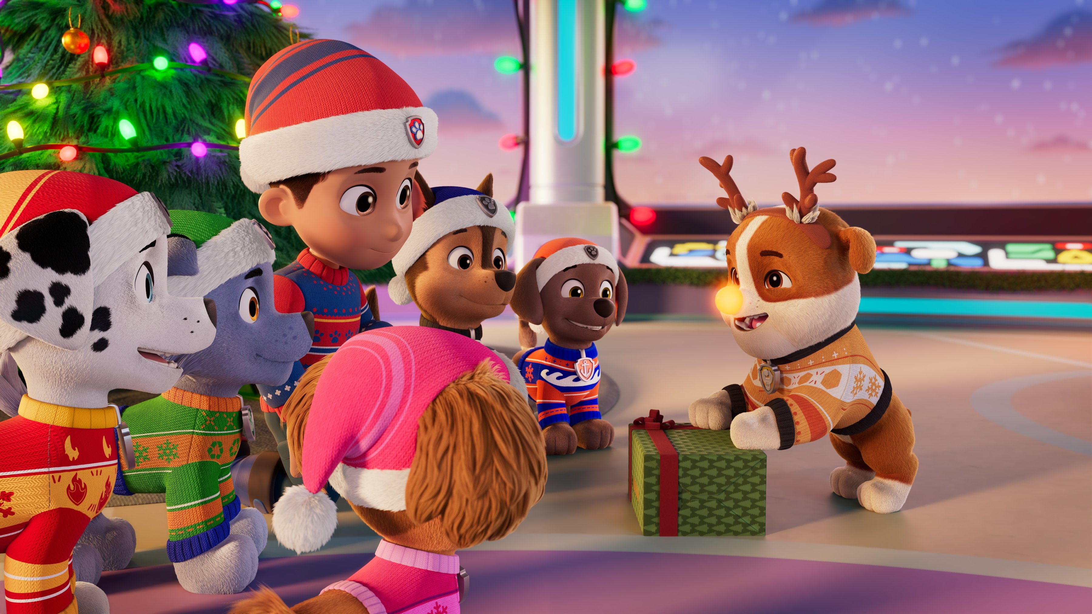 A Paw Patrol Christmas backdrop