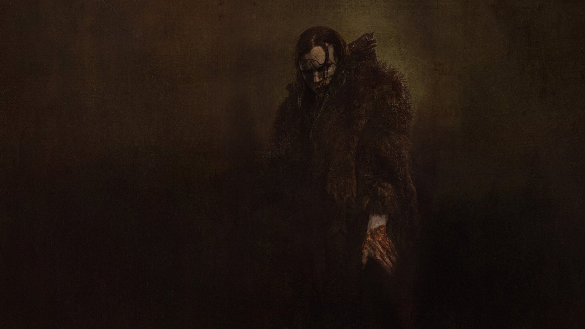 Caption: a painting of a man in a fur coat