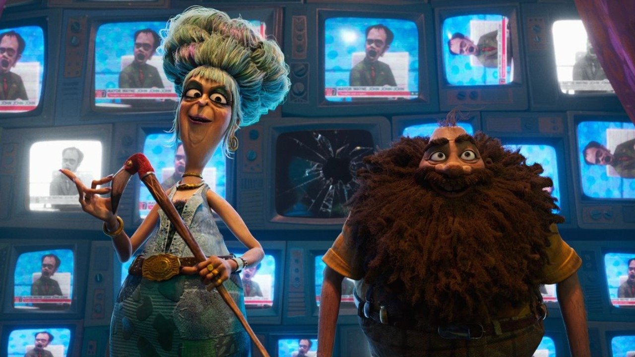 Caption: a couple of animated characters standing next to each other