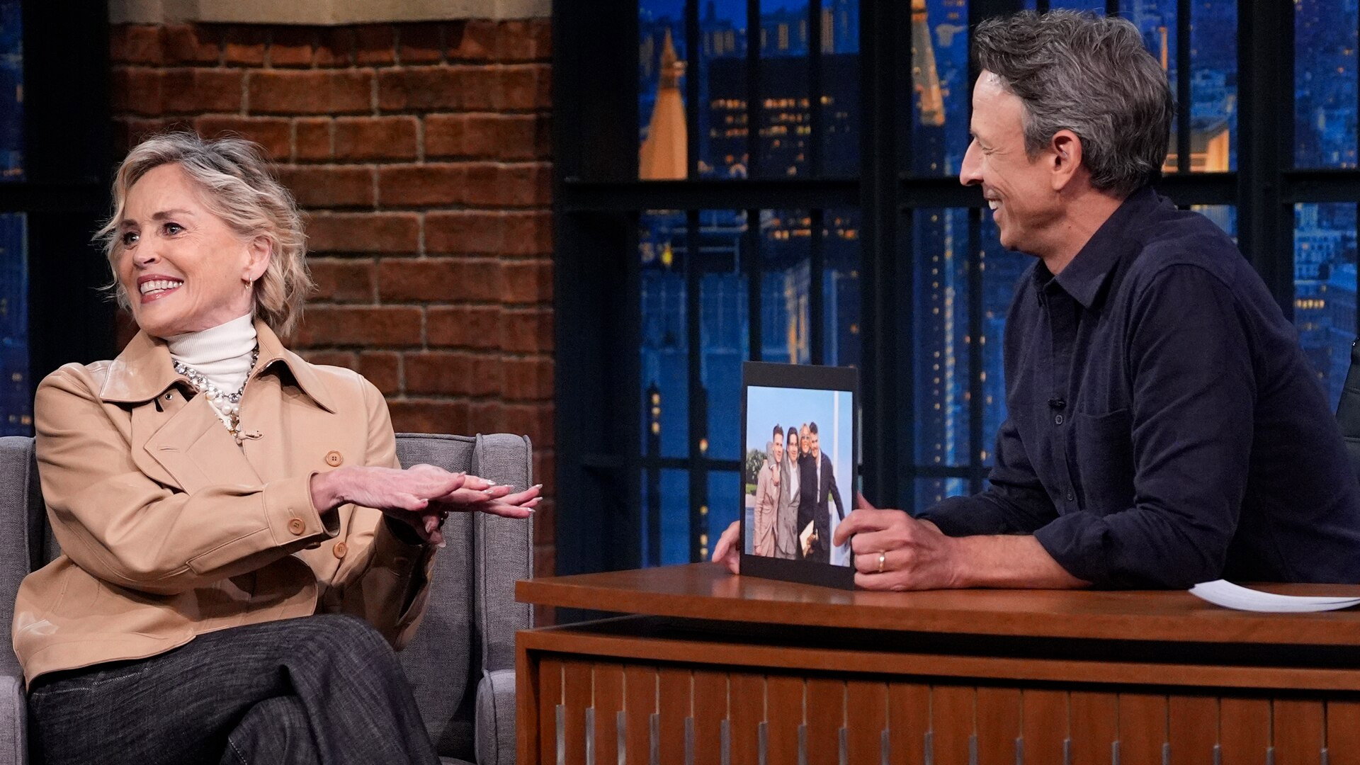 Late Night with Seth Meyers Season 12 :Episode 129  Sharon Stone, Meghann Fahy