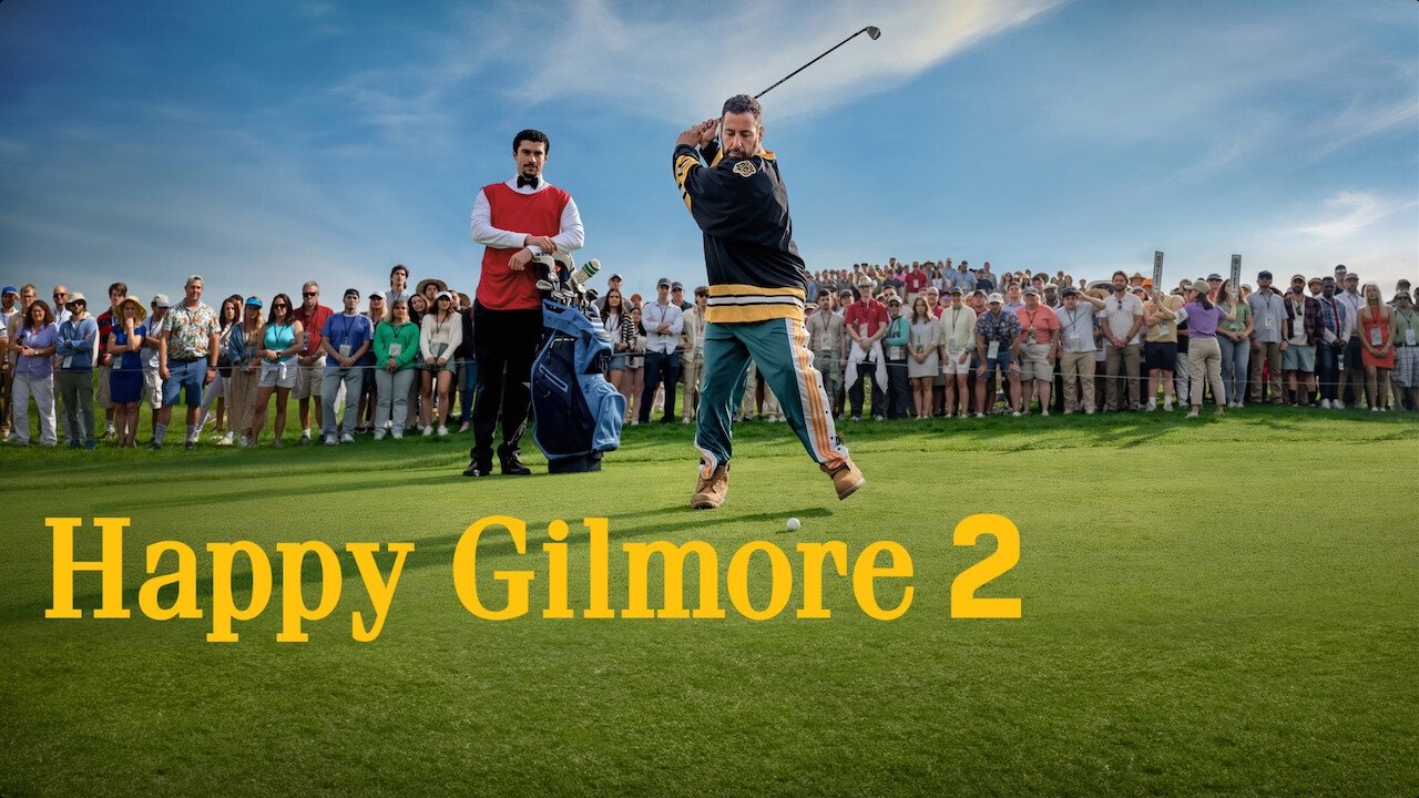 Caption: a man swinging a golf club in front of a crowd of people