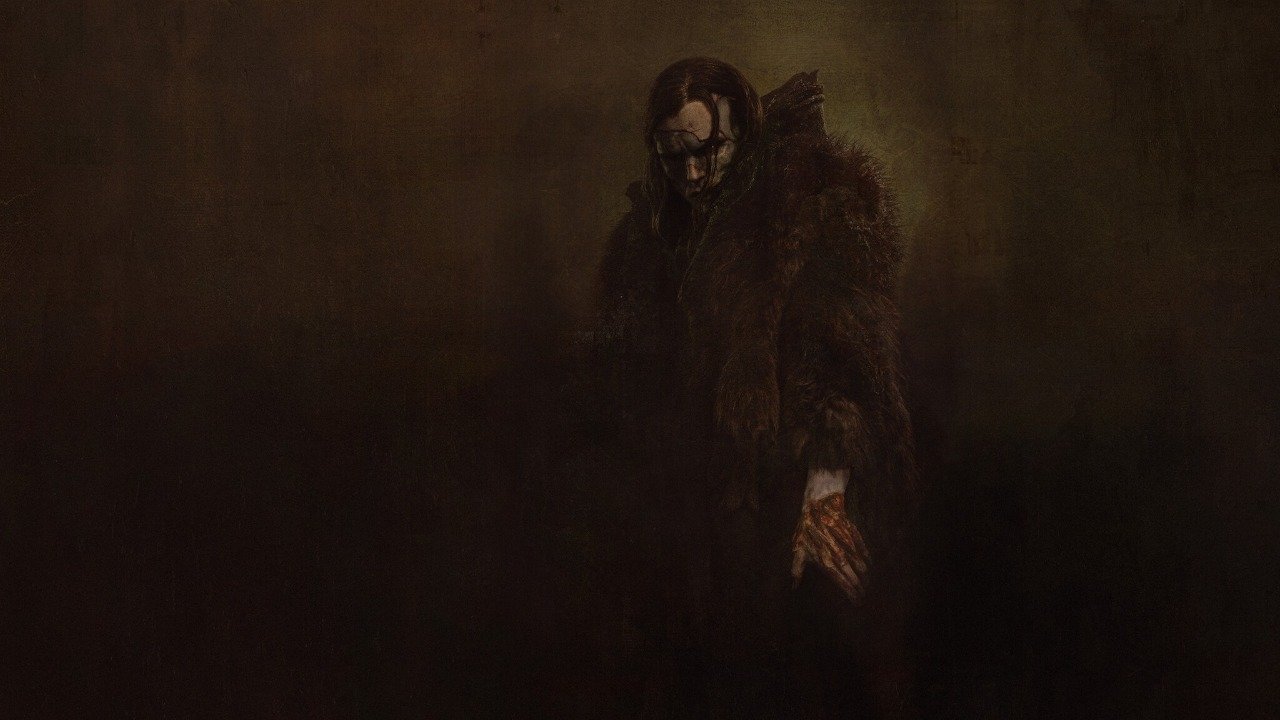 Caption: a painting of a man in a fur coat