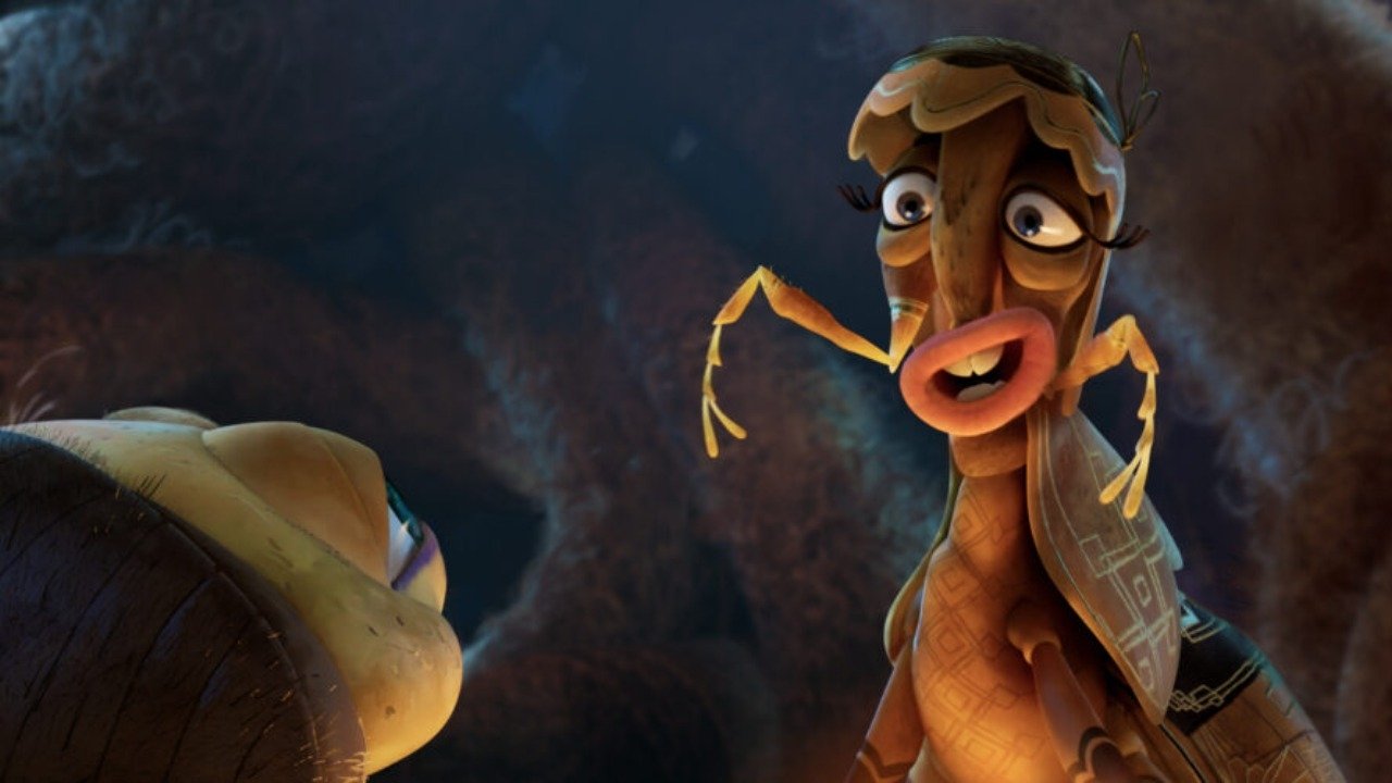 Caption: a cartoon character standing next to another character