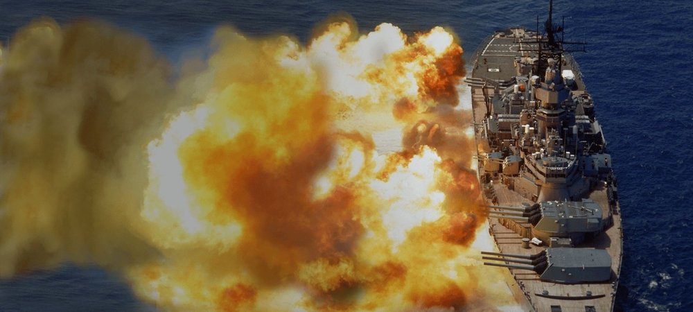 Backdrop of USS Iowa