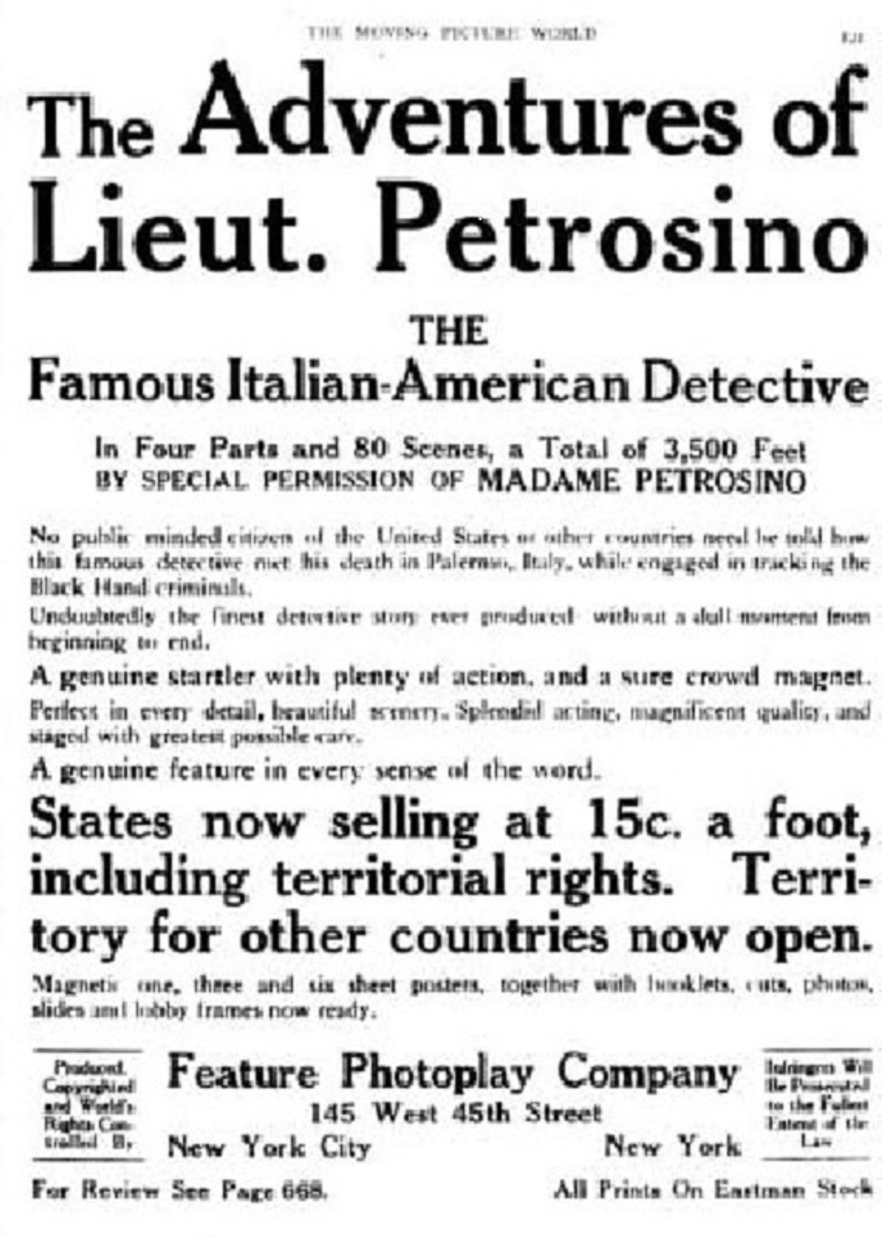 The Adventures of Lieutenant Petrosino filmaffisch