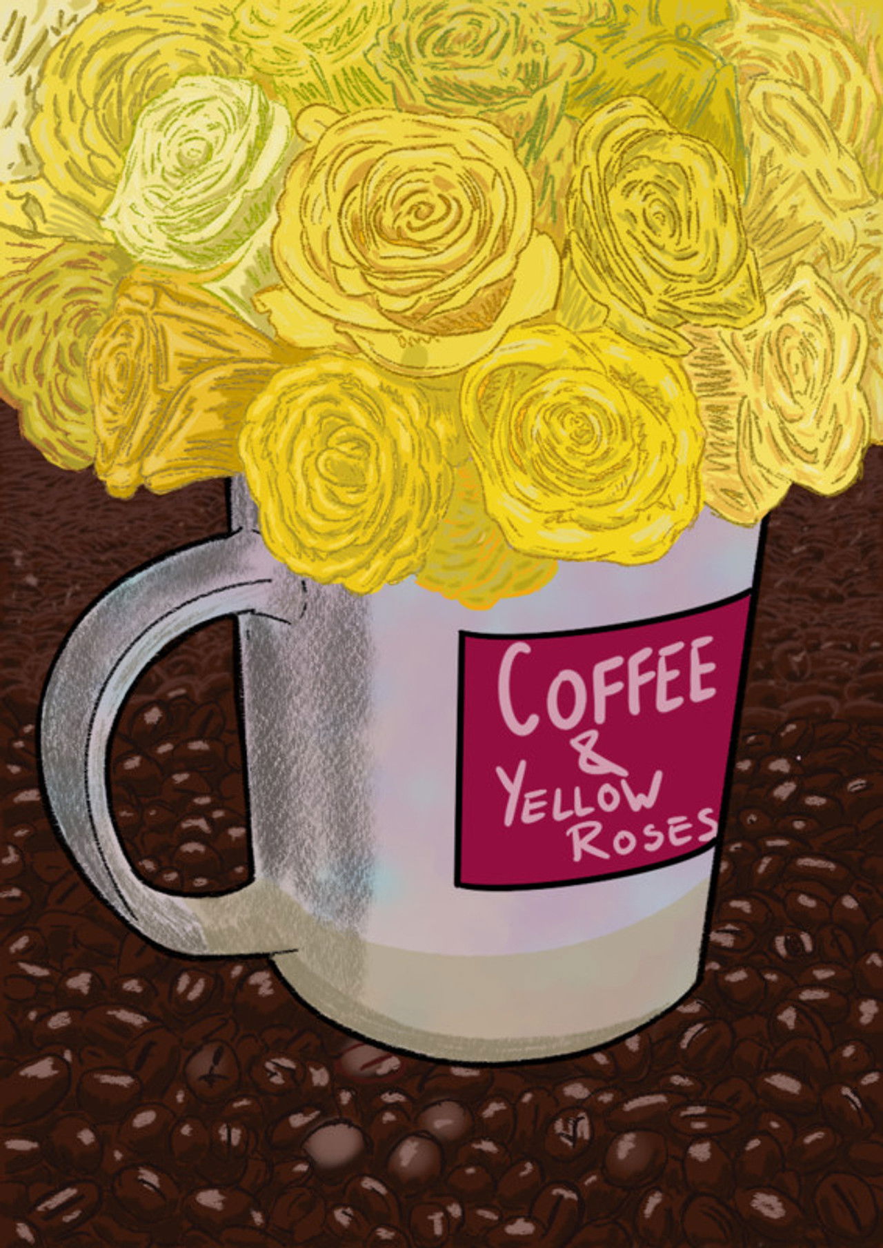 Coffee and Yellow Roses Backdrop