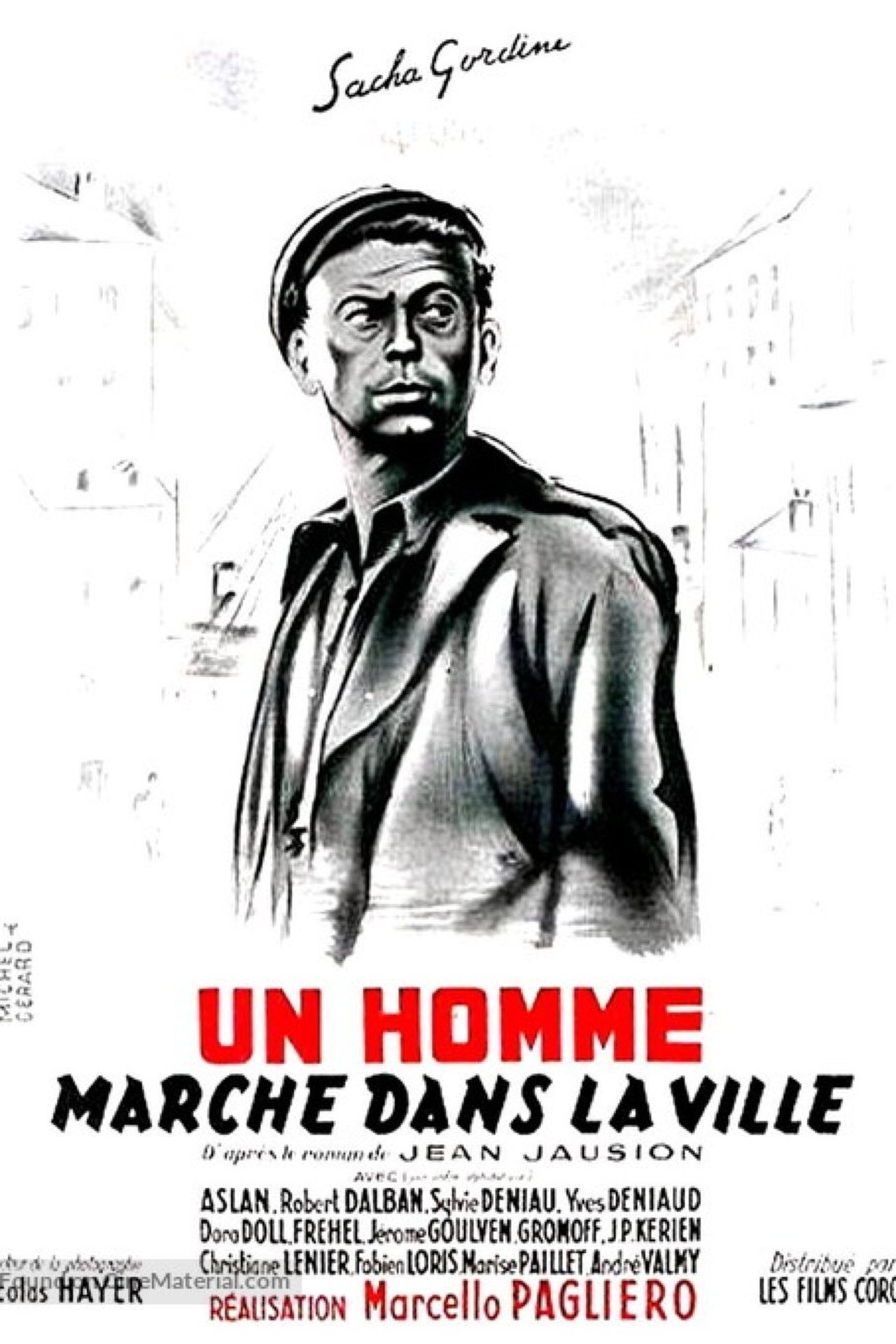 Un homme marche dans la ville poster