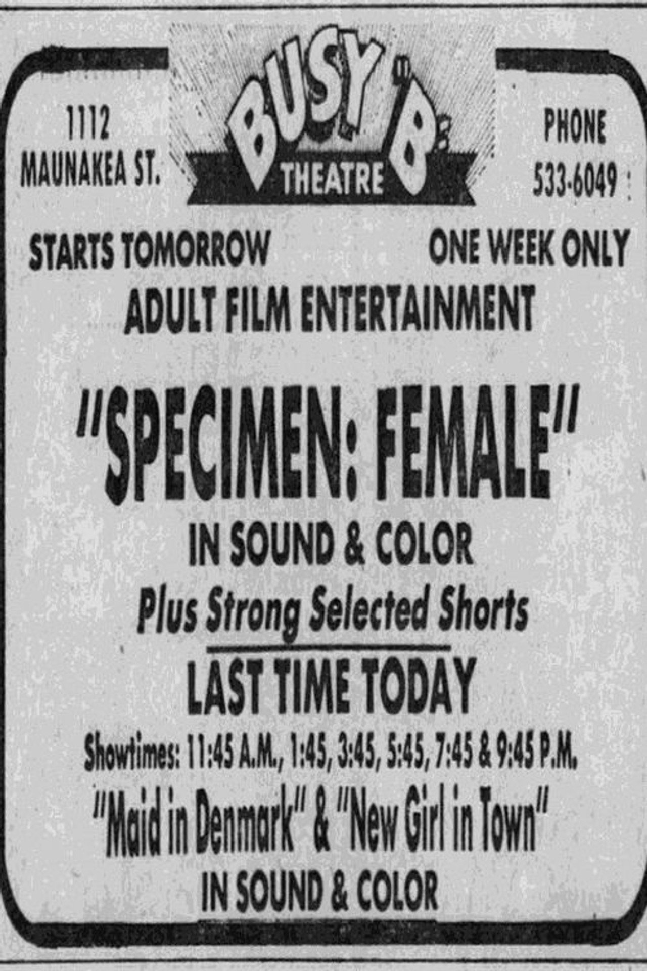 Specimen: Female filmaffisch