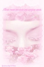 Flores rosas em meio aos campos azuis.