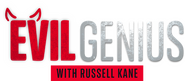 Logo of Evil Genius with Russell Kane image size 750x329