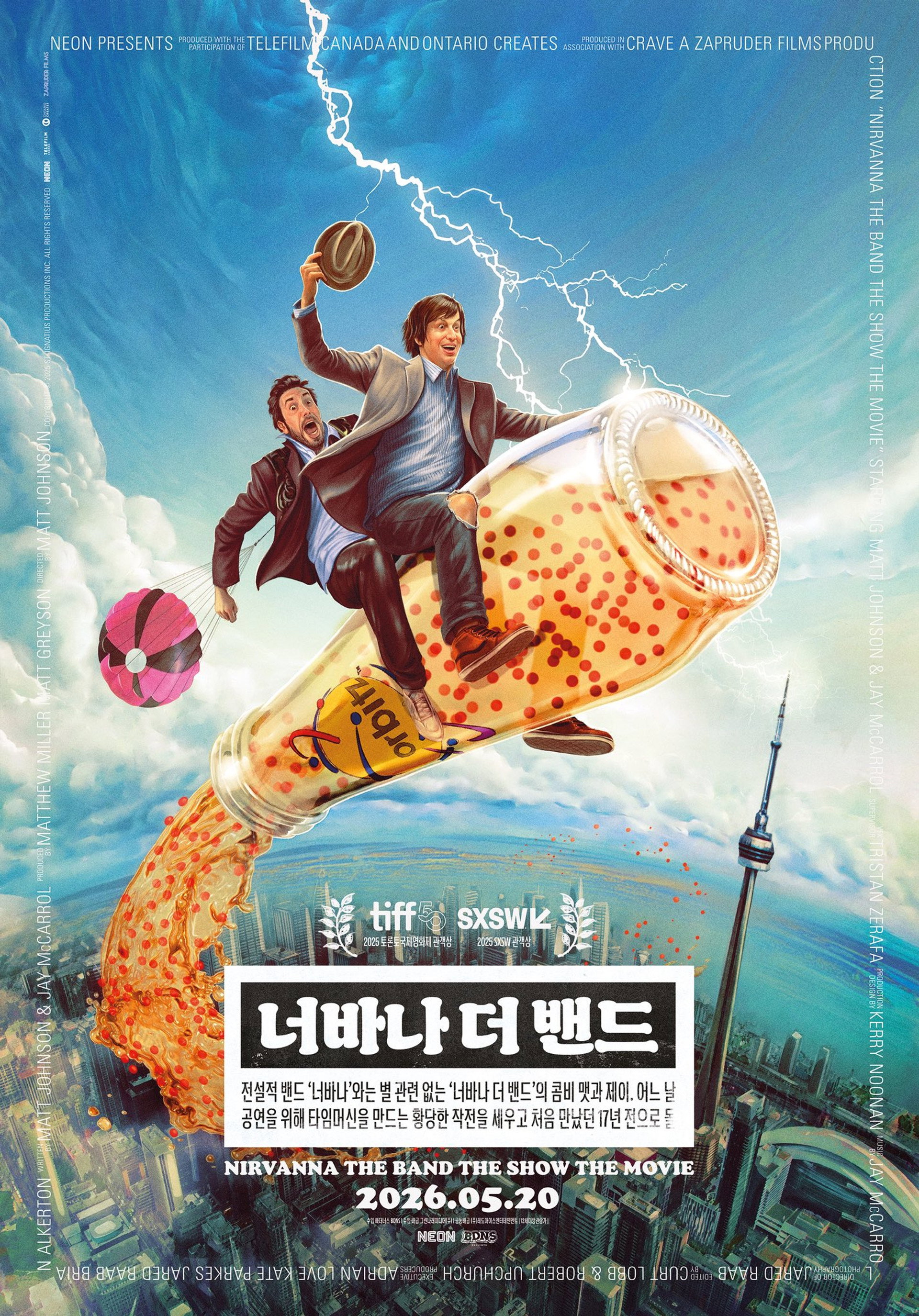 너바나 더 밴드: 전설적 밴드 ‘너바나’와는 별 관련 없는 ‘너바나 더 밴드’의 콤비 맷과 제이. 어느 날 공연을 위해 타임머신을 만드는 황당한 작전을 세우고 처음 만났던 17년 전으로 돌