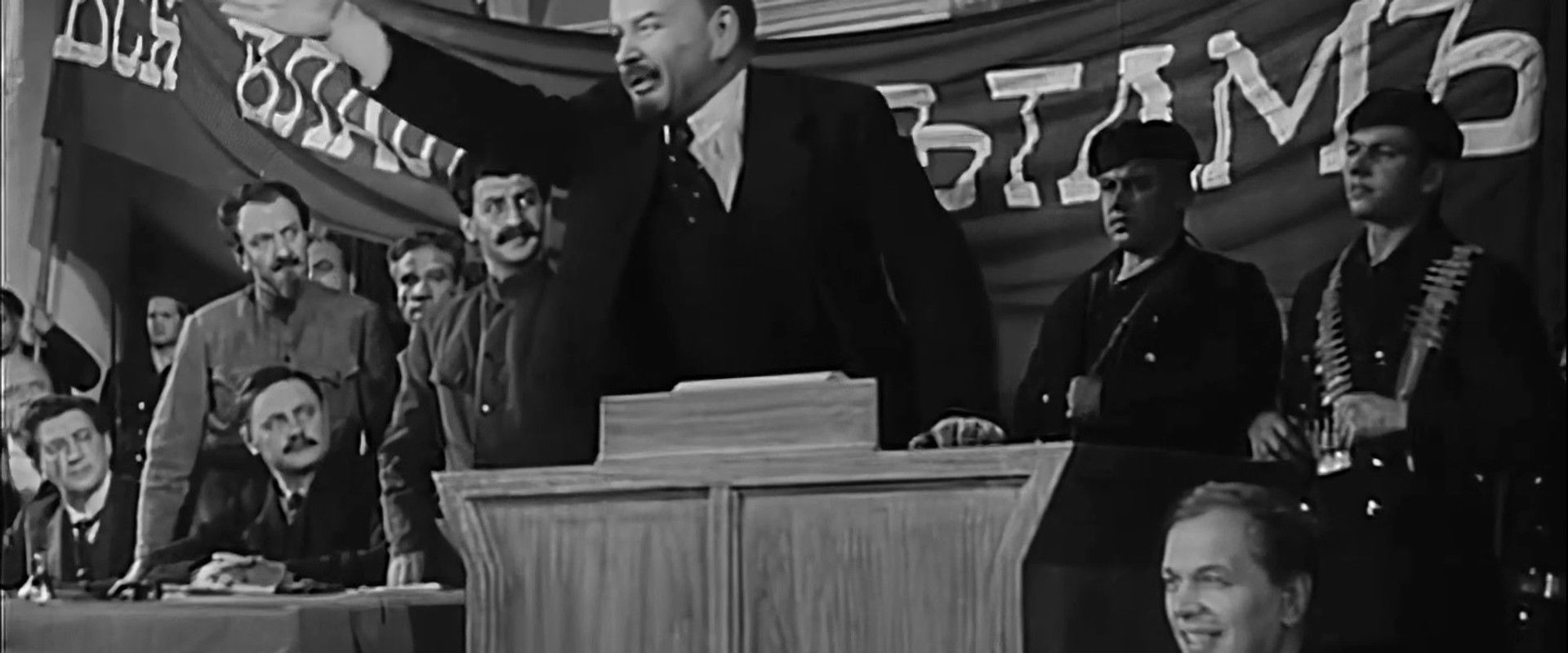 Lenin in October backdrop