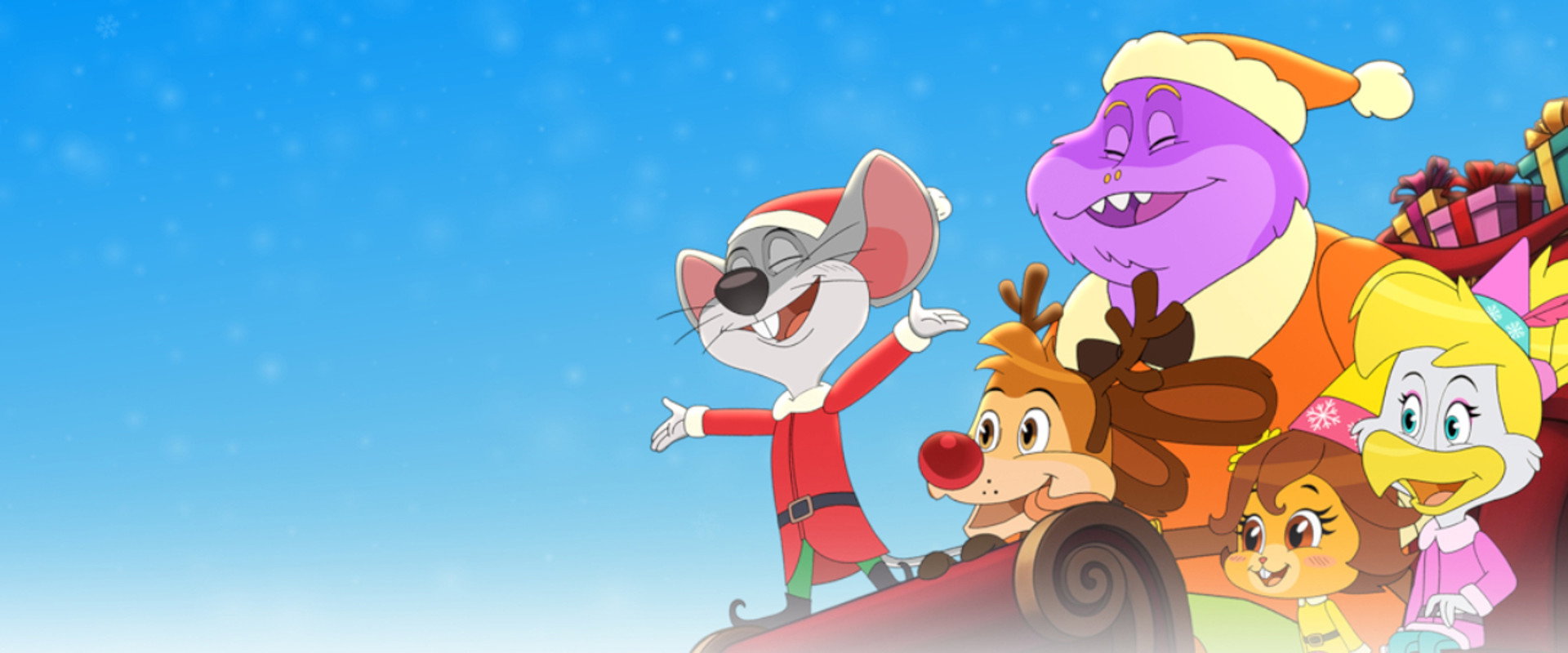 A Chuck E. Cheese Christmas backdrop