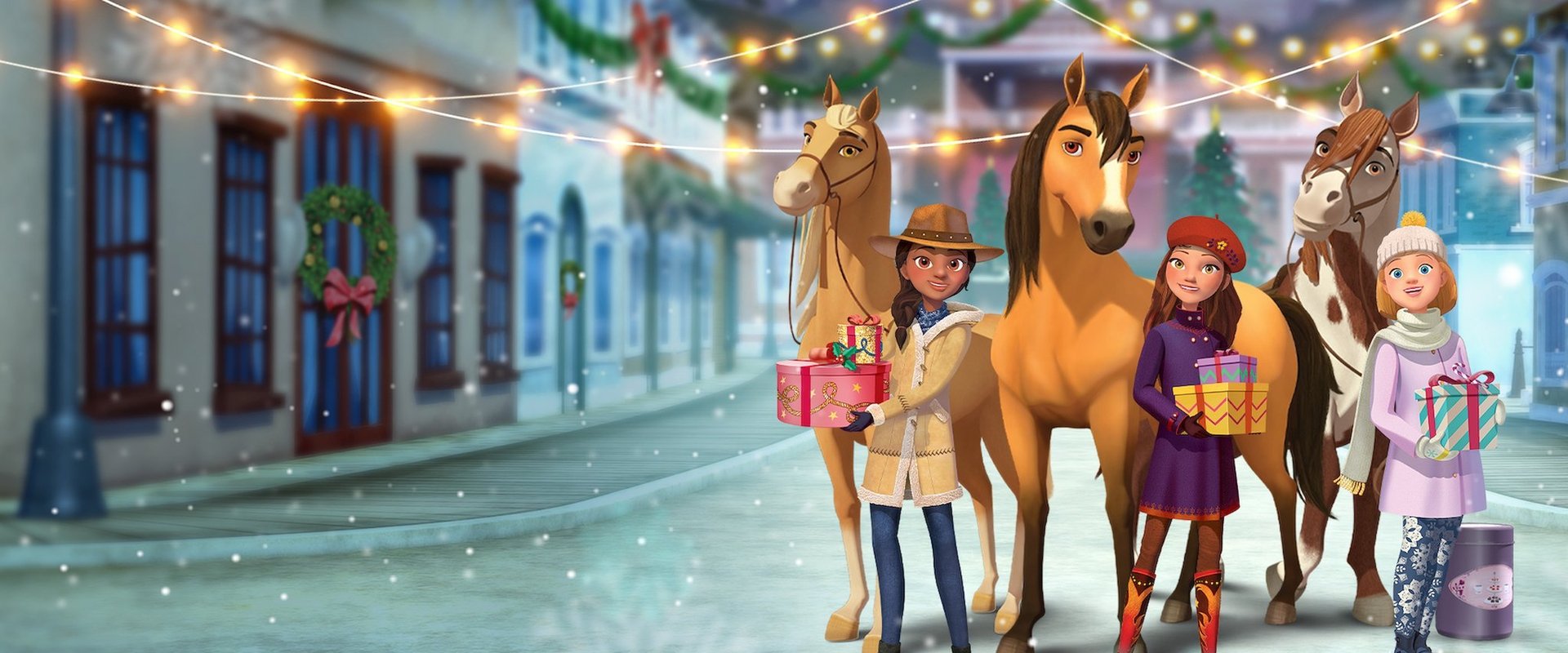 Spirit Riding Free: Spirit of Christmas backdrop