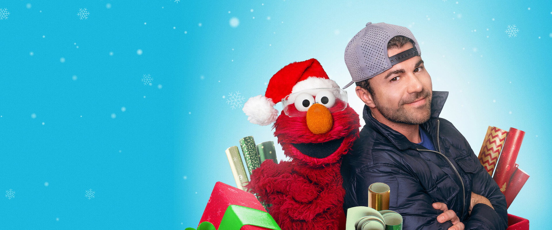Elmo and Mark Rober's Merry Giftmas backdrop