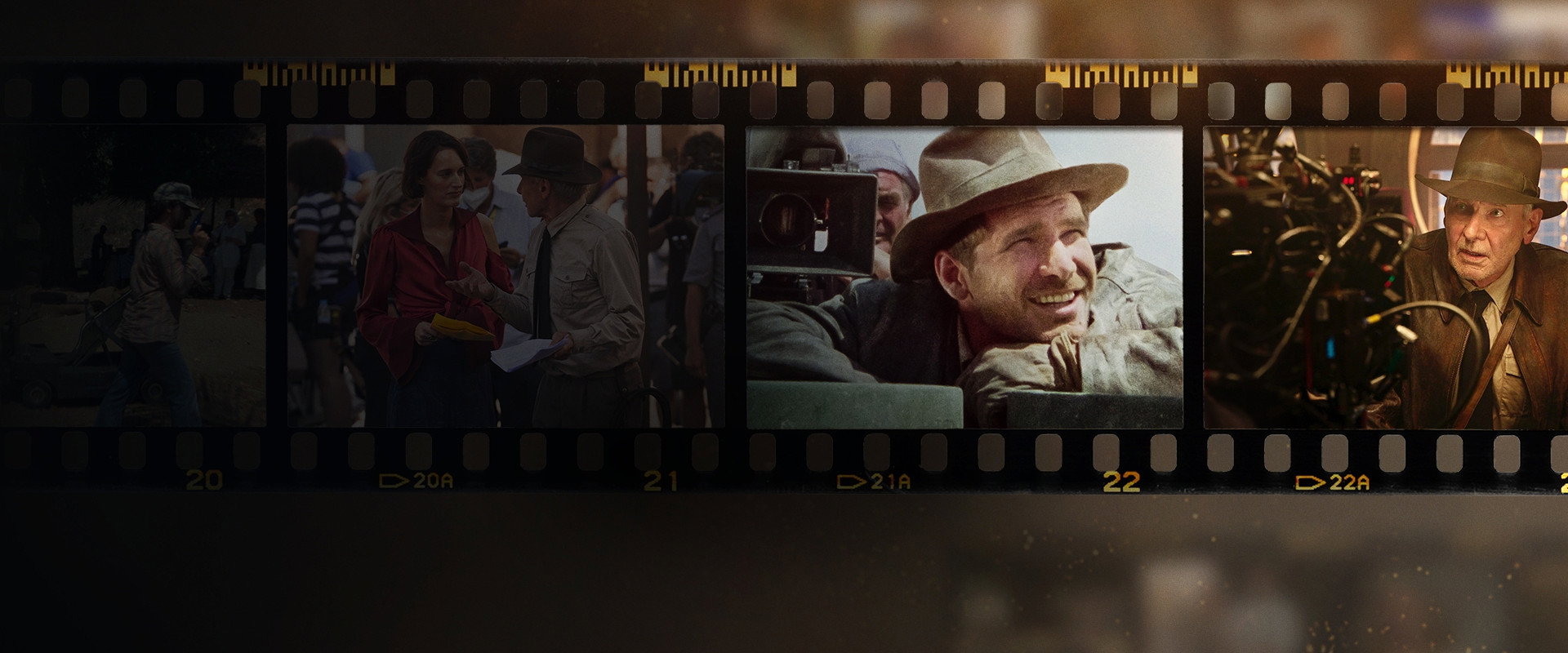 Timeless Heroes: Indiana Jones and Harrison Ford backdrop