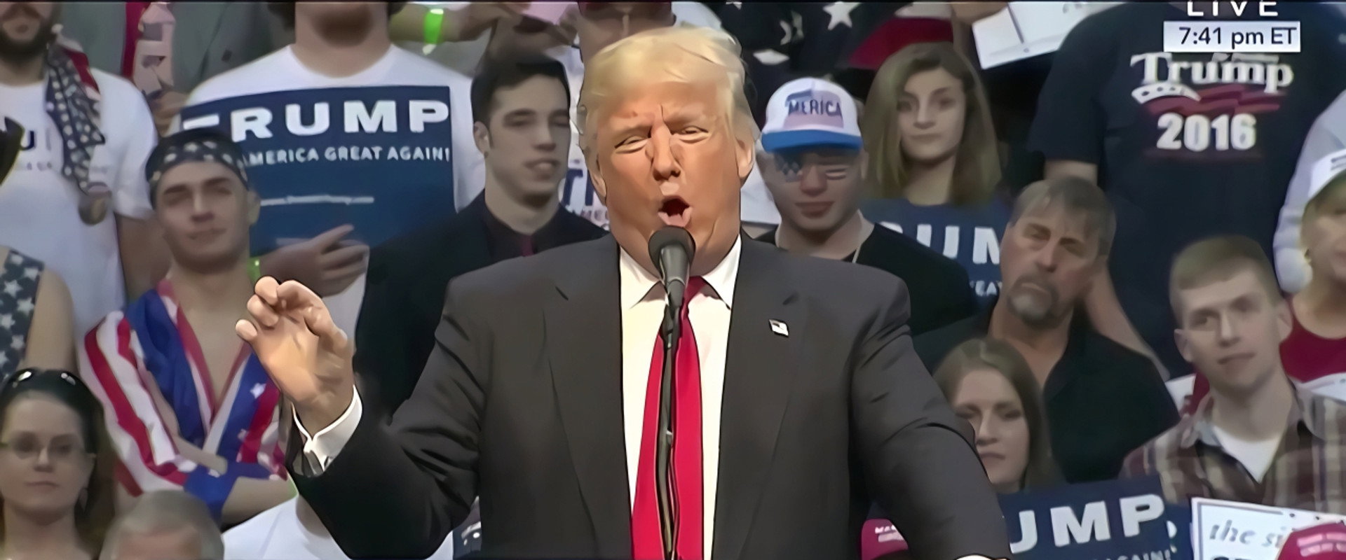One Nation Under Trump backdrop