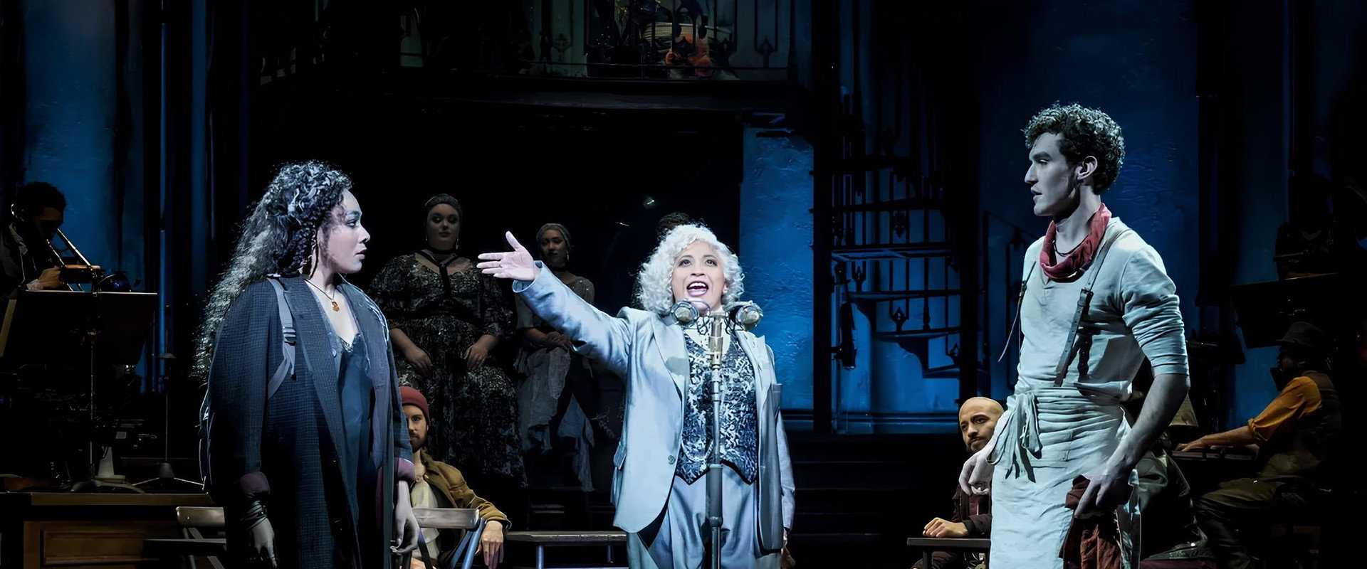 Hadestown West End backdrop
