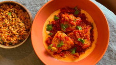Poulet basquaise, riz cuisiné
