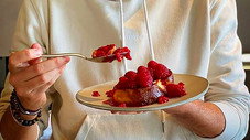 Poisson au four et pain perdu framboises