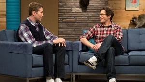 Comedy Bang! Bang! Andy Samberg Wears a Plaid Shirt & Glasses