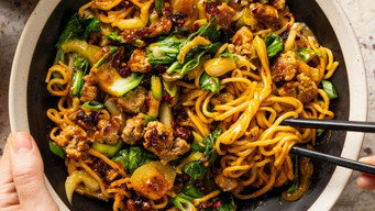 Grilled Flank Steak and Chili Crisp Noodles
