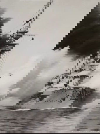 Battleship 'Odin' with All Her Guns in Action